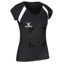 Load image into Gallery viewer, Gilbert Helix II Netball Match Top With Hook &amp; Loop (Black)