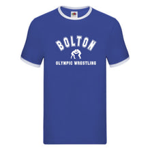 Load image into Gallery viewer, Bolton Olympic Wrestling Club Ringer T-Shirt (Royal Blue)