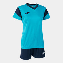 Load image into Gallery viewer, Joma Phoenix Ladies Shirt/Short Set (Fluor Turquoise/Navy)