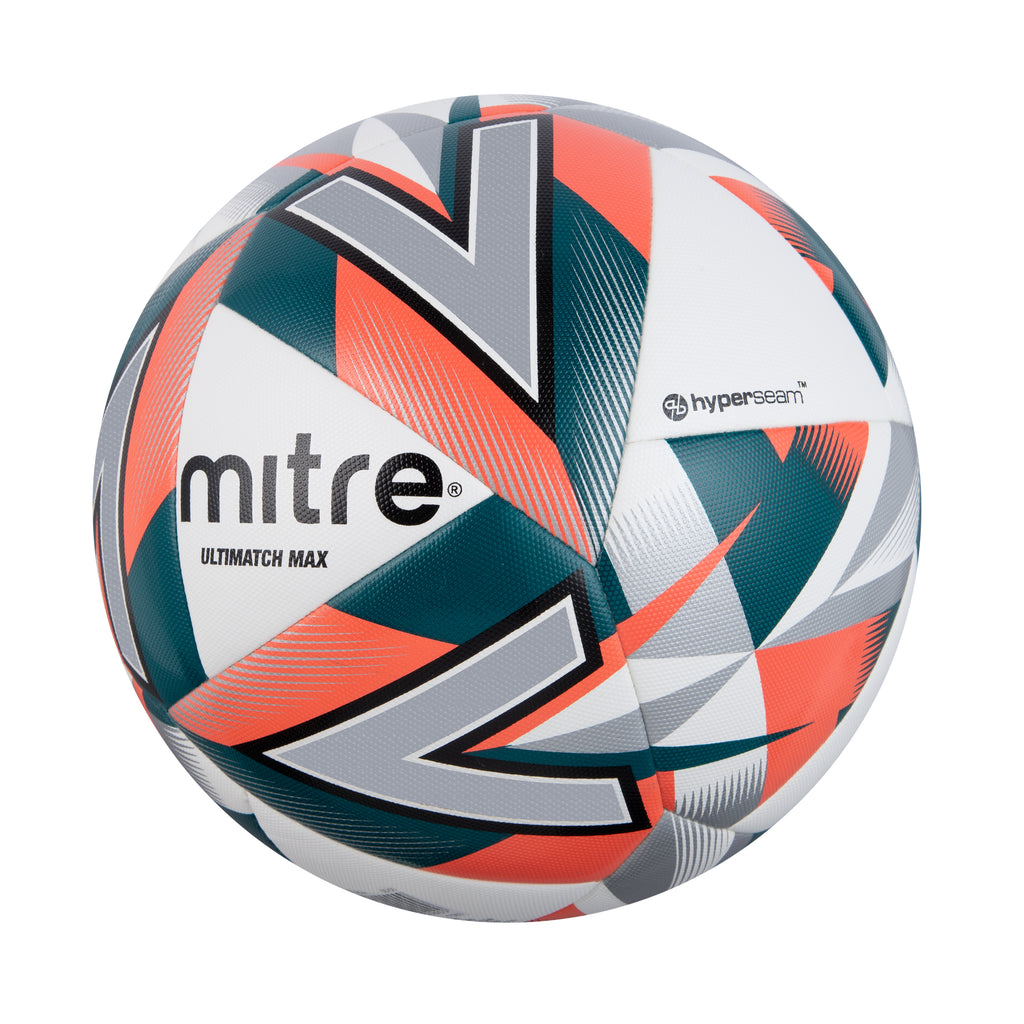 Mitre Ultimatch Max Match Football (White/Blood Orange/Pitch Green/Black)
