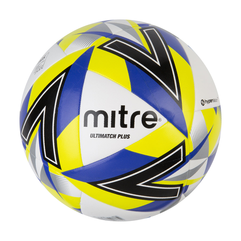 Mitre Ultimatch Plus Match Football (White/Dazzling Blue/Evening Primrose/Black)