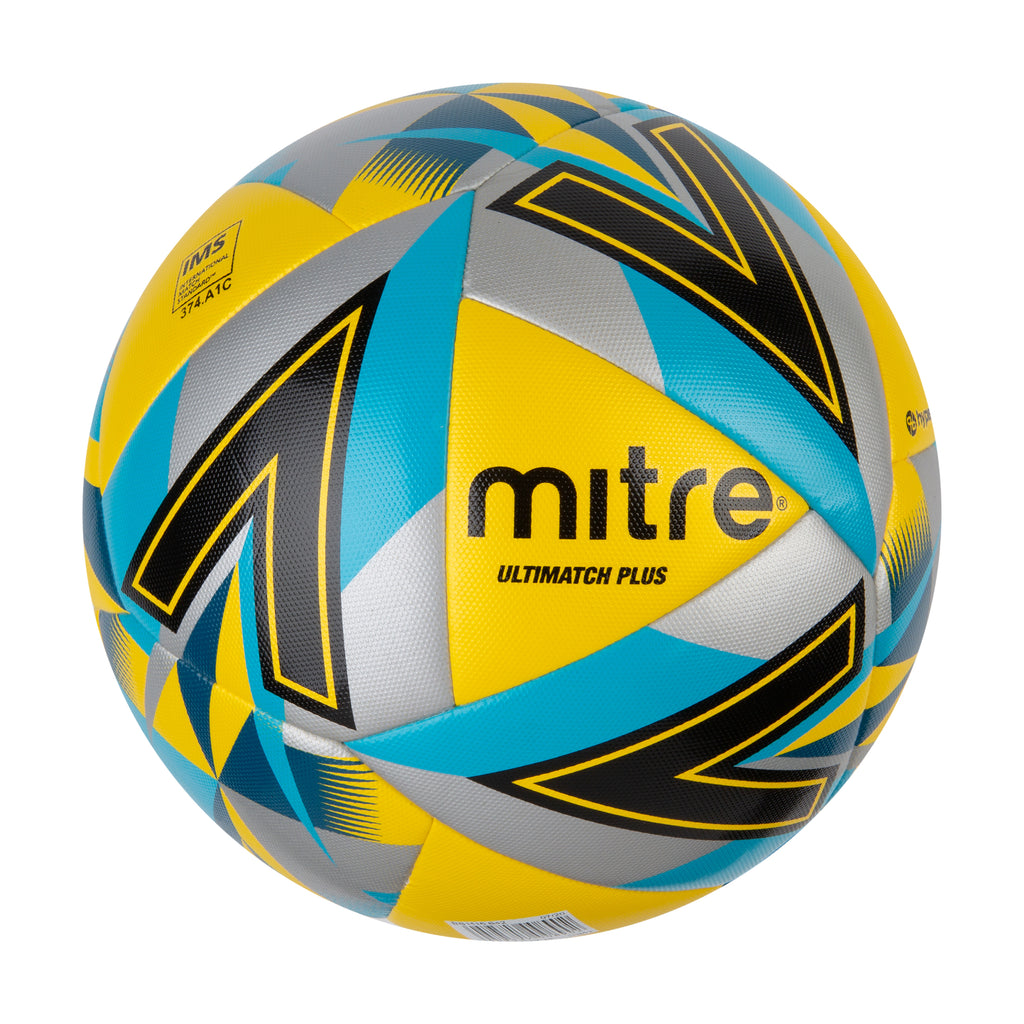 Mitre Ultimatch Plus Match Football (Yellow/Silver/Aqua Blue/Black)