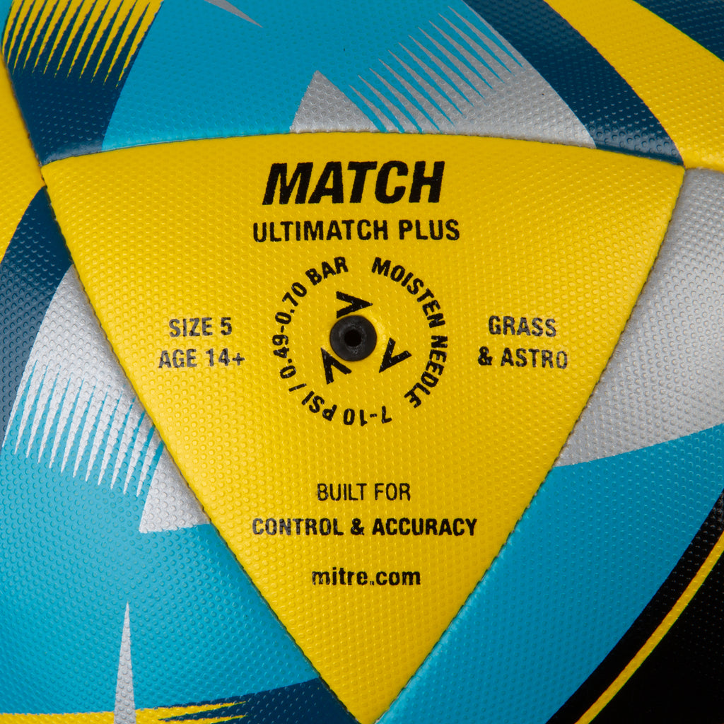 Mitre Ultimatch Plus Match Football (Yellow/Silver/Aqua Blue/Black)
